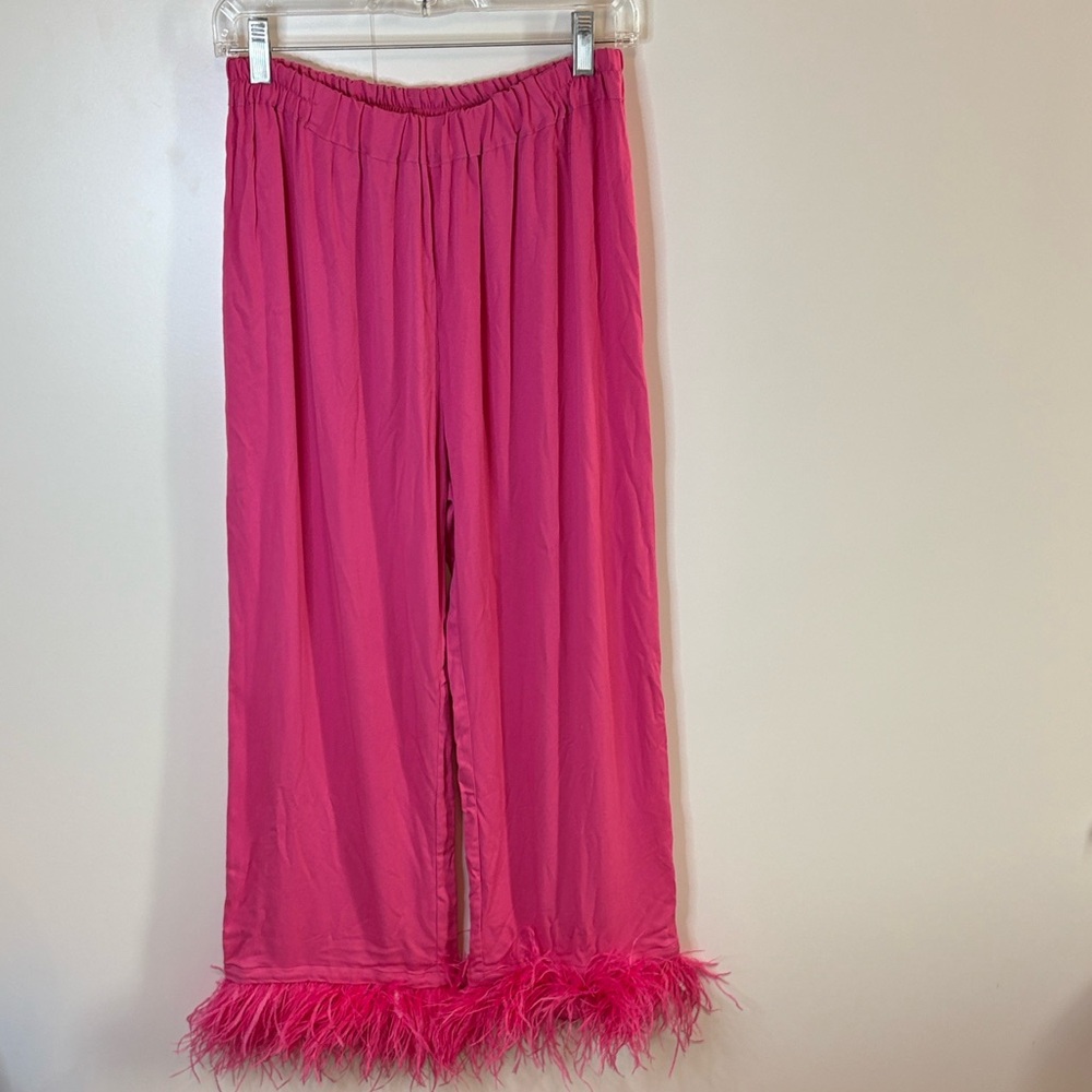 🔥 Sleeper Hot Pink Feather Trim Pajama Pants. Seen in WSJ as 🔥holiday